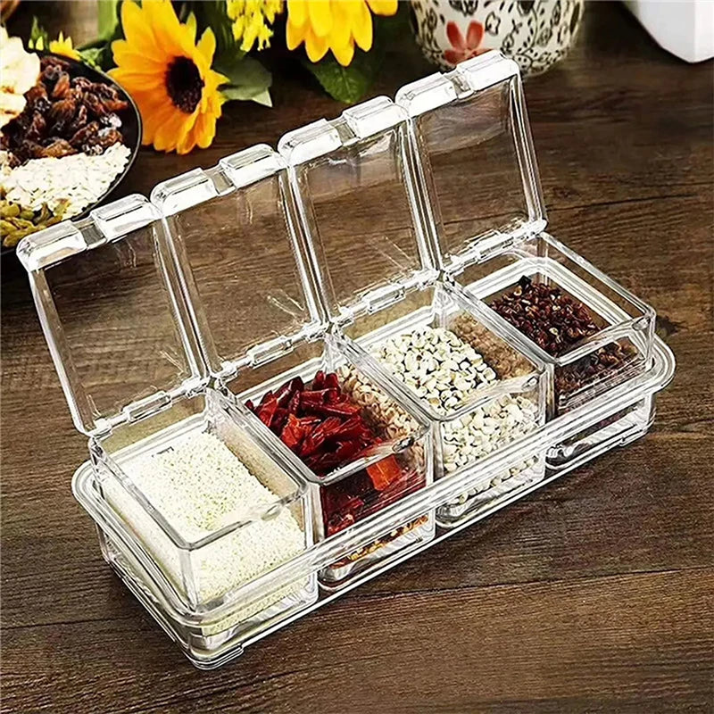 4-Compartment Transparent Spice Storage Box