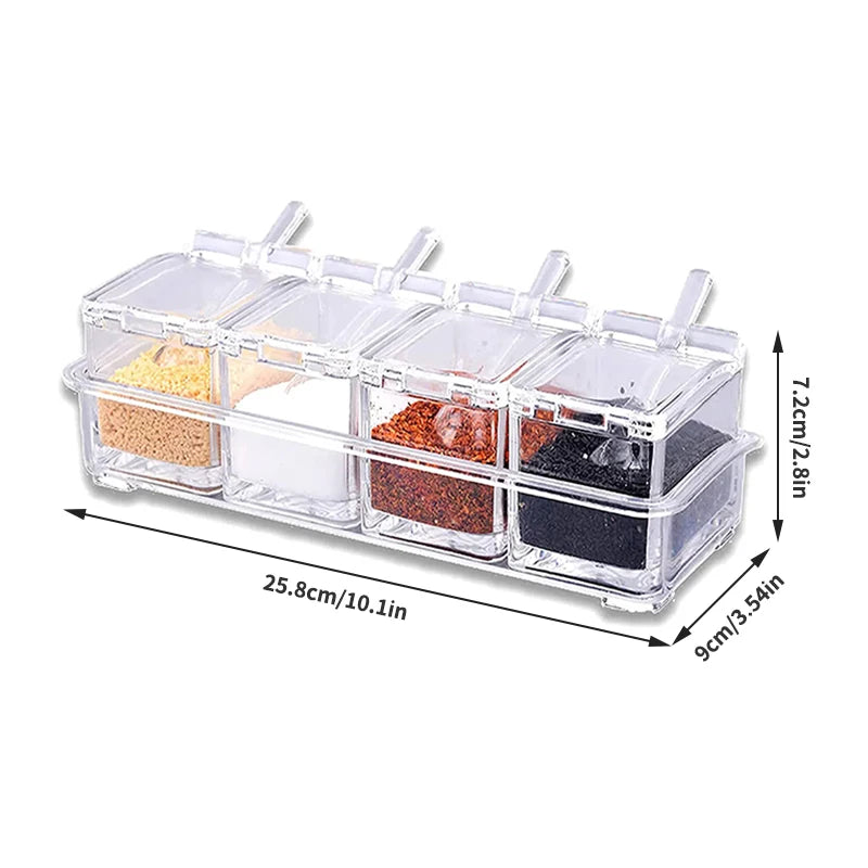 4-Compartment Transparent Spice Storage Box