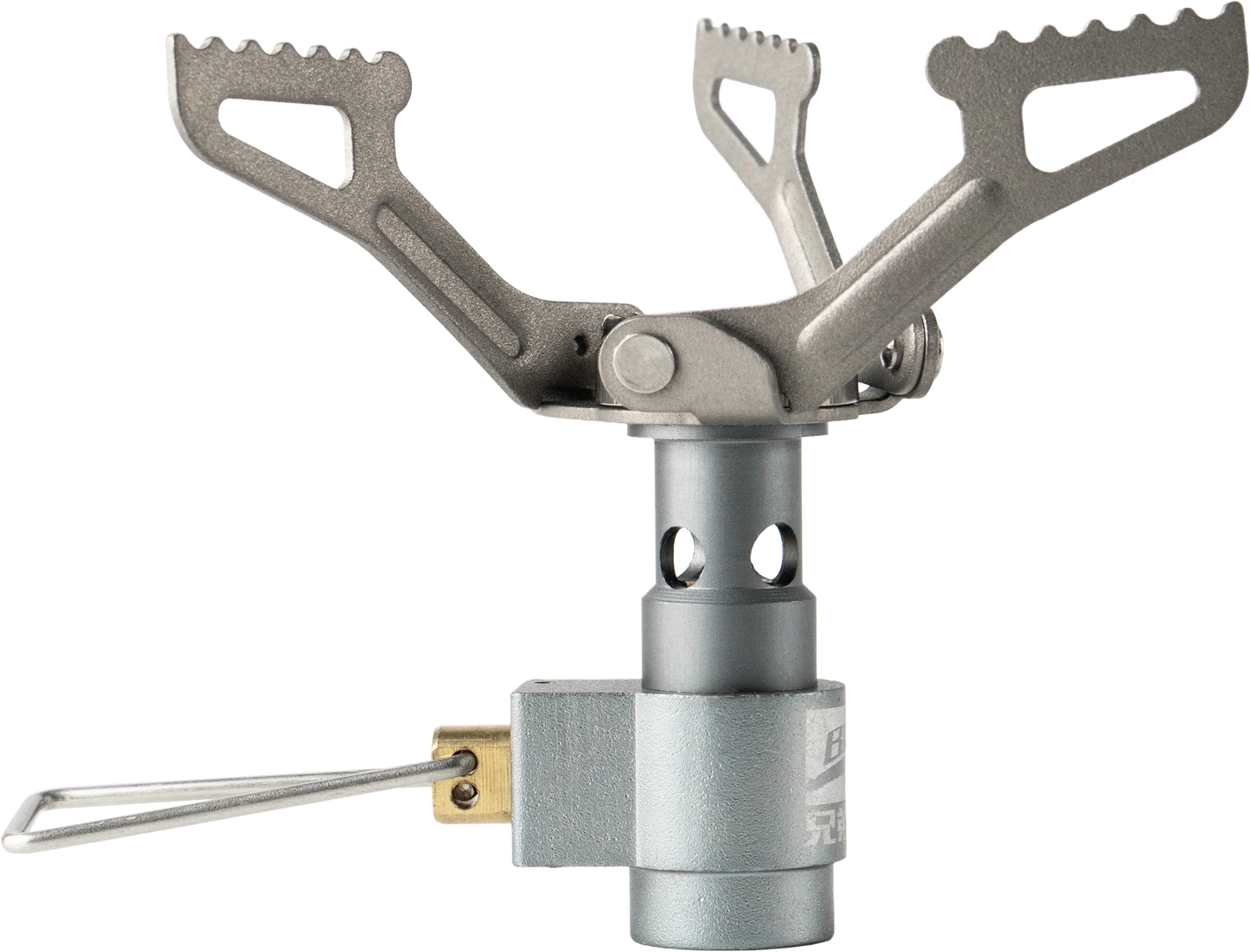 Portable camping stove with adjustable legs on a white background