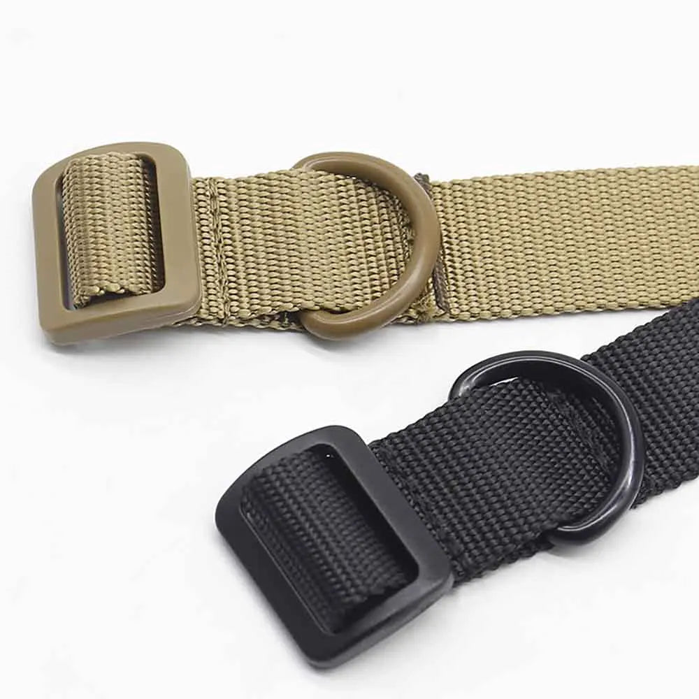 Two belts, one beige and one black, with metal buckles on a white background.