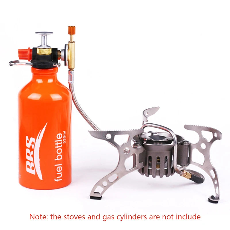 BRS fuel bottle and camping stove on a white background
