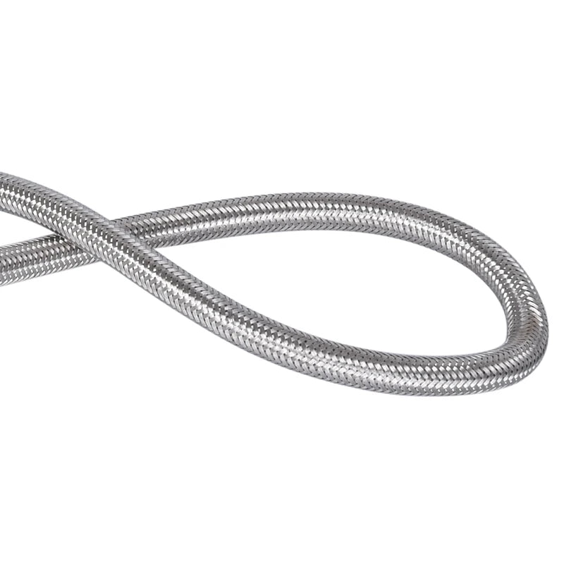 Metallic braided hose on a white background