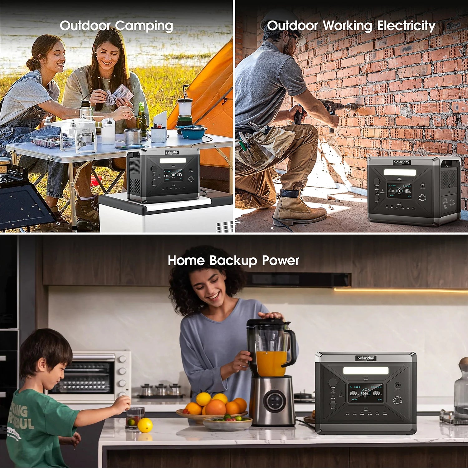 Portable power station used for outdoor camping, working electricity, and home backup power.