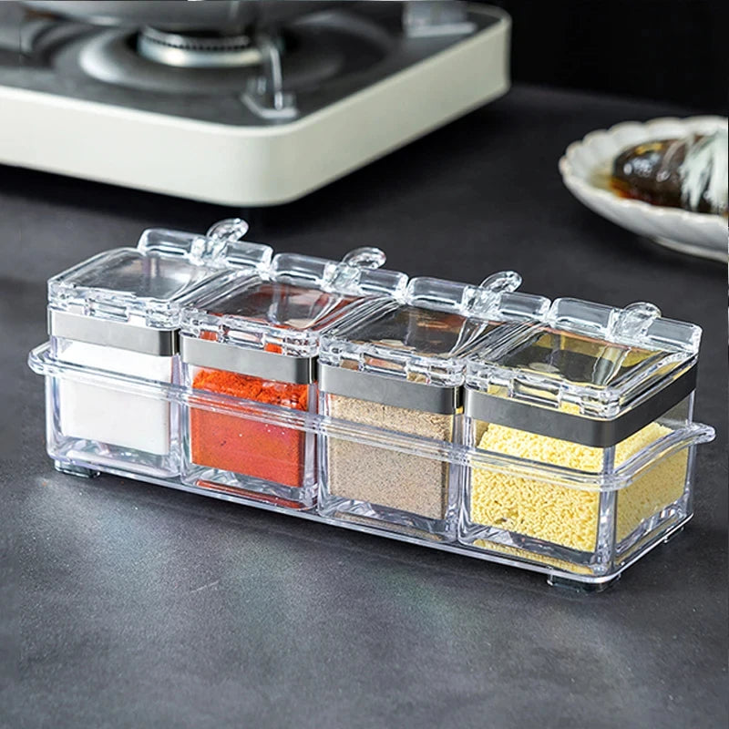 4-Compartment Transparent Spice Storage Box