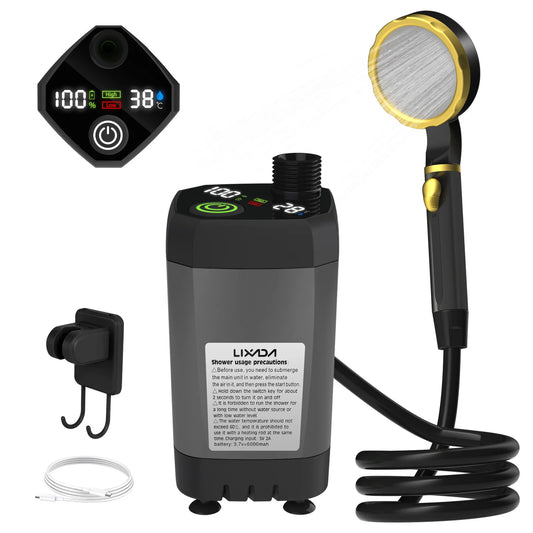 Lixada electric shower set with handheld shower head, control panel, and hose on a white background