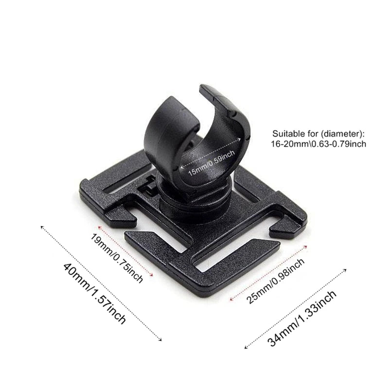 Black car mount with dimensions labeled on a white background