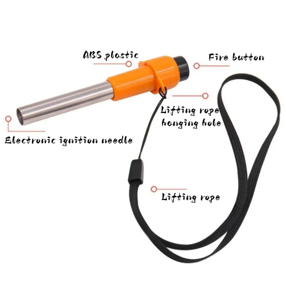 Orange fire starter with labeled parts on a white background
