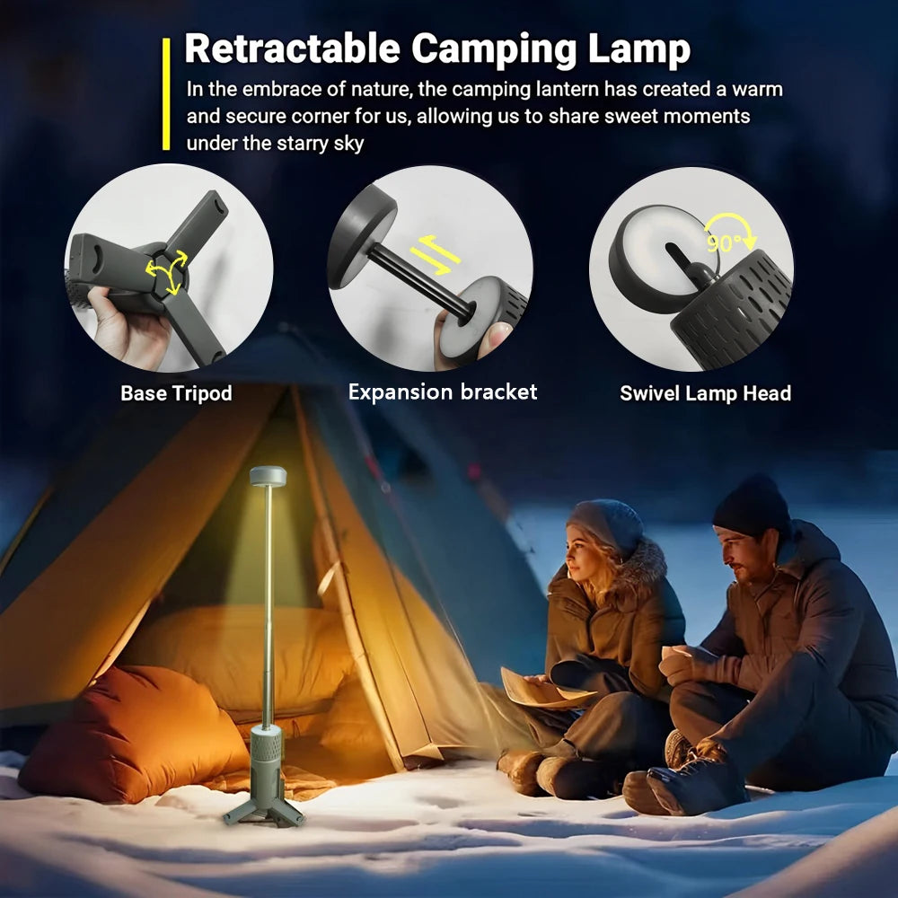 Retractable camping lamp with features and usage scenario