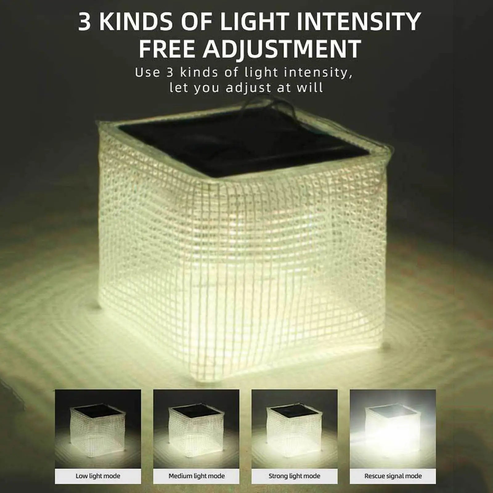Cube-shaped light with three light intensity modes on a dark background