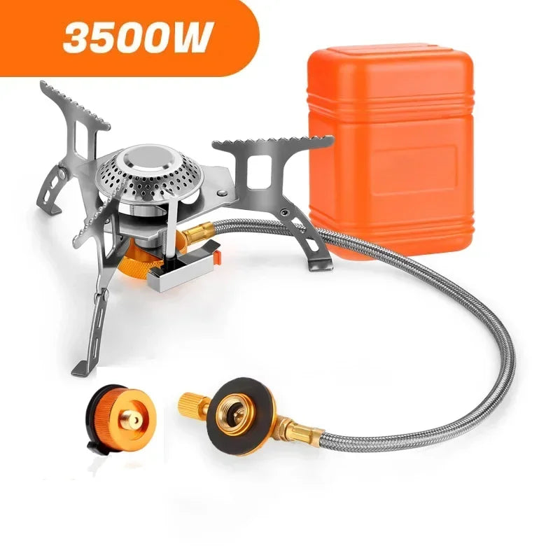 Portable camping stove with accessories on a white background