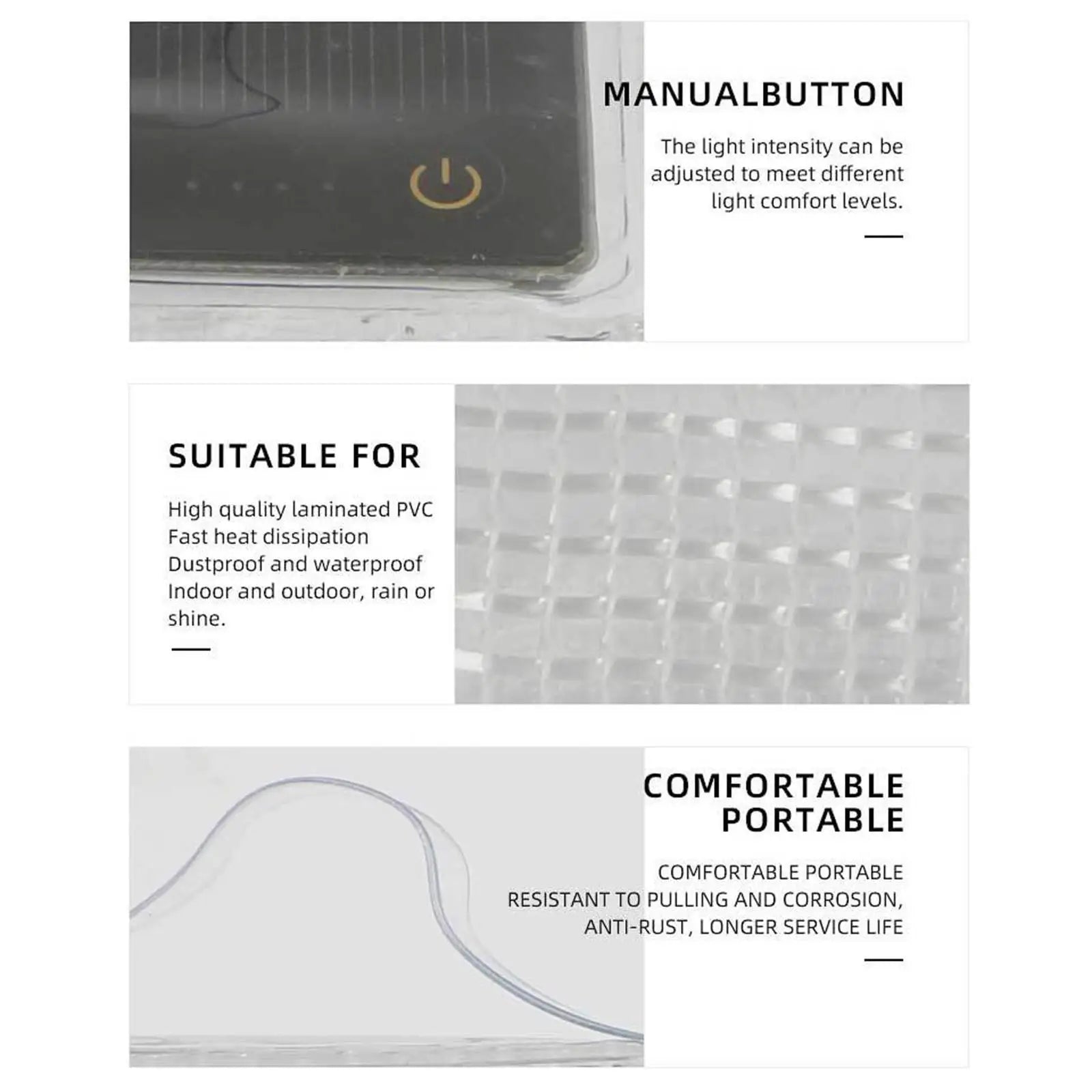 Product features with text on a white background